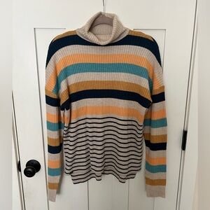 Kavu Pullover Stripped Turtleneck Sweater rib knit soft stretchy